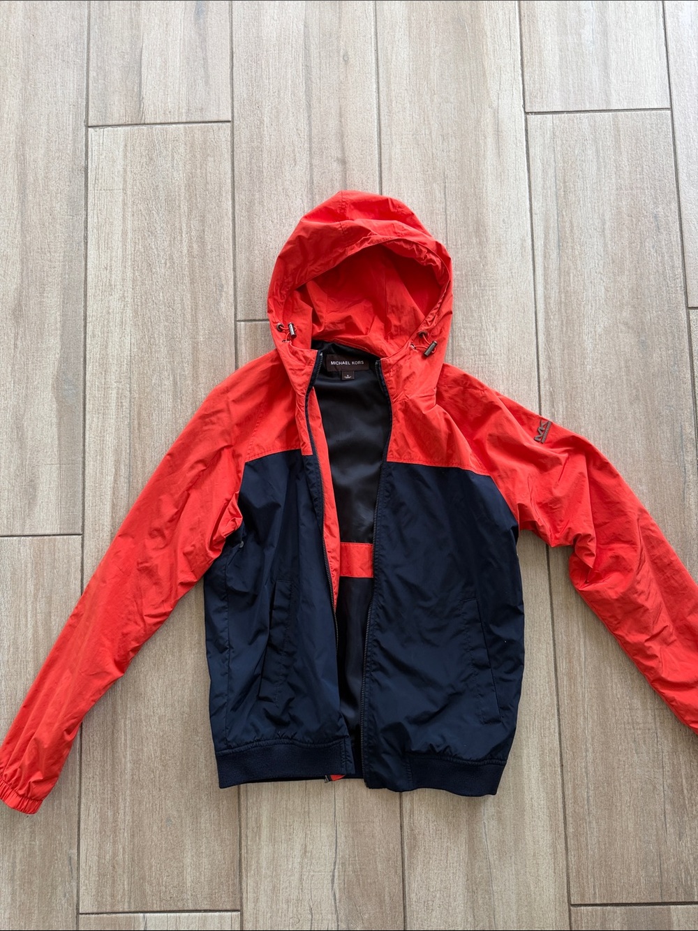 Michael Kors Red and Navy Colorblock Hooded Jacket